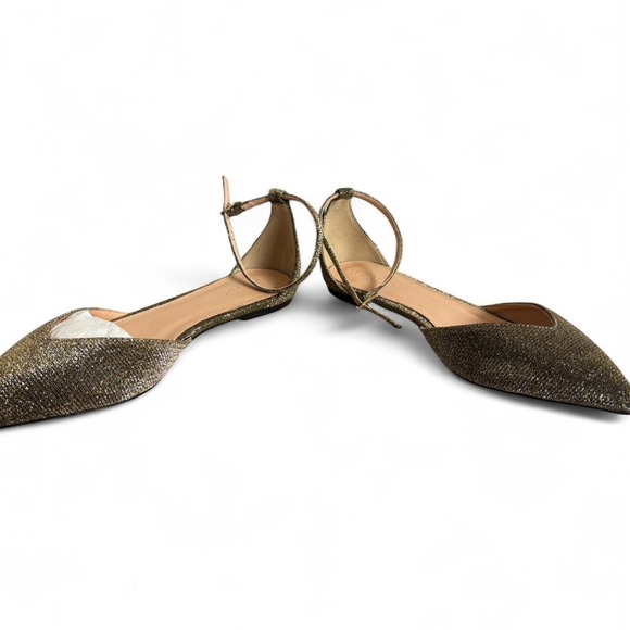 J. Crew Pointed Toe Gold Black Shimmer Ankle Strap Ballet Flats Sandals 7.5 NEW - Picture 7 of 9